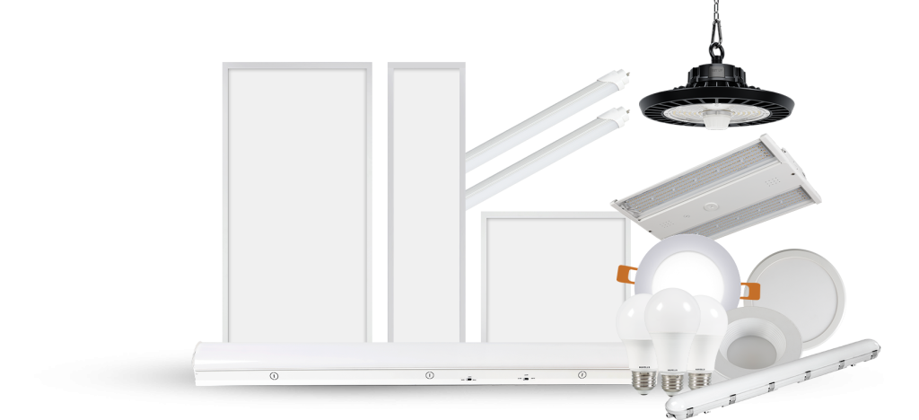 A collection of LED lights for indoor use, showcasing different styles and types for diverse lighting needs.